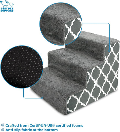Best Pet Supplies Dog Stairs & Steps - Foam Steps for Small Dogs & Cats, Non-Slip Indoor Balanced Pet Step Support, Dog Ramp, No Assembly, Ash Gray Linen, 2-Step (12-inch Height)