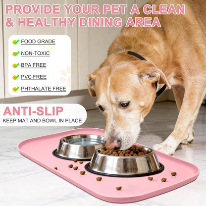 Small Silicone Pet Food Mat with Raised Edge for Food and Water Bowl, Square Dog Feeding Mats, Cat Food Trays for Floor Waterproof, Rubber Tray for Dogs and Cats, 12 x 12 x 0.7 Light Olive Green