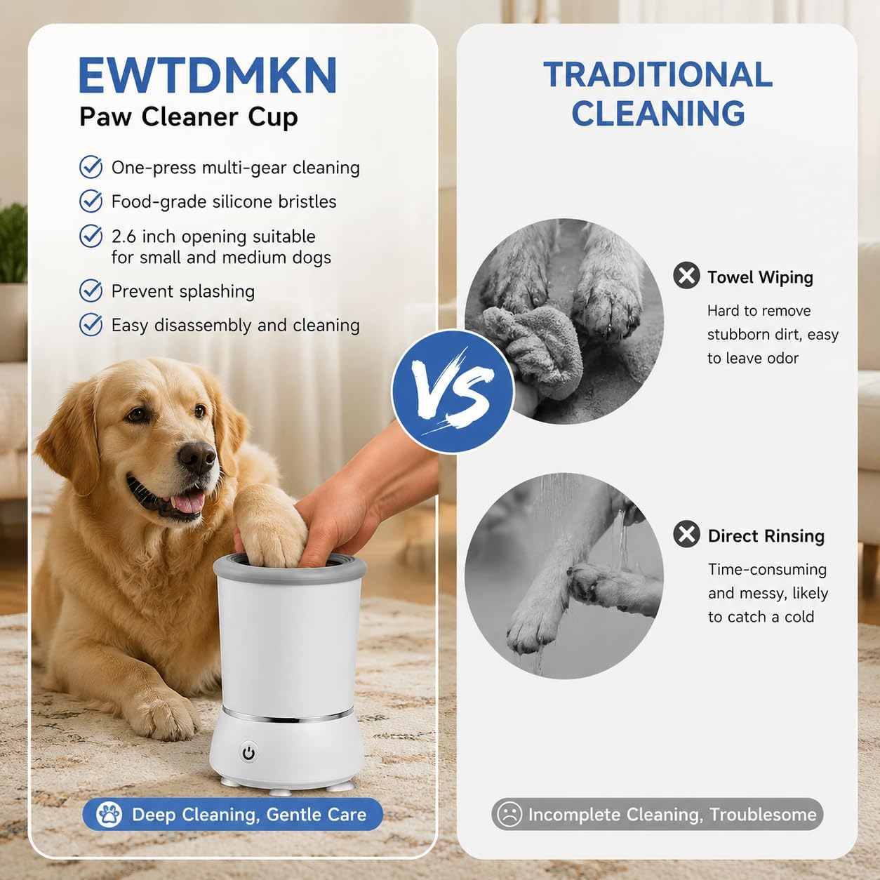 Automatic Dog Paw Cleaner 2025 New Dog Paw Cleaner Cup with USB Rechargeable, Paw Cleaner for Small Medium Large Breed Dogs Cats (White)