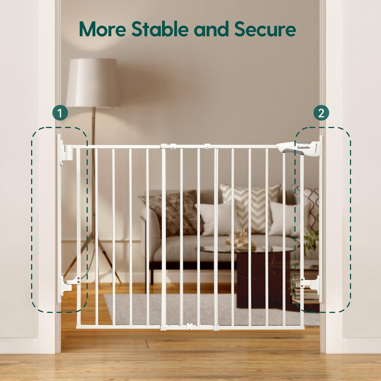 Babelio 29.7-46.5" No Bottom Bar Baby/Dog Gate for Stairs, House and Doorways, Auto Close Safety Pet Gates with Large Walk Thru Door, Hardware Mount, Black