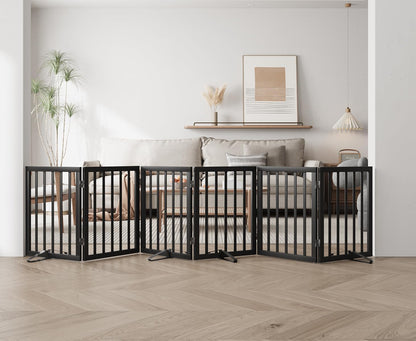 Freestanding Dog Gates Indoor, 3-Panel Pet Gates with 2 Metal Stands and 360° Hinge, 24" H Foldable Dog Gate for Stairs, Doorway, Kitchen, Expands Up to 55" Fully Assembled - Black Walnut