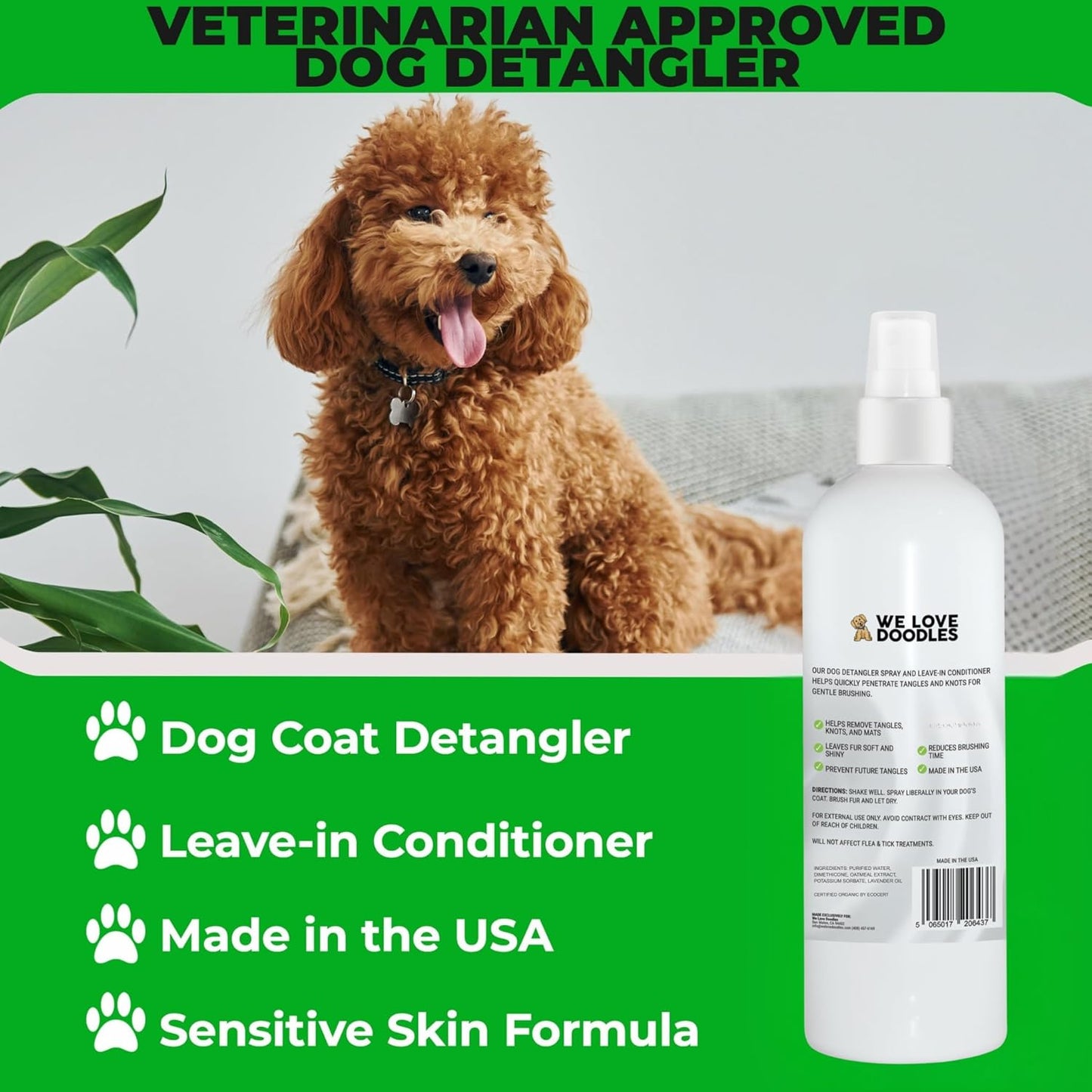 We Love Doodles Dog Detangler Spray - Leave-in Conditioner for Dogs - Dog Detangling Spray - Dematting Spray for Dogs - Tangle Remover - Made in The USA, Large 16 fl oz (Ocean Breeze)