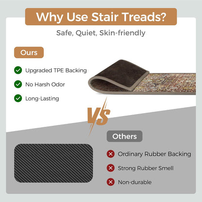 sarben Non Slip Stair Treads for Wooden Steps 15PCS - 8"x30" Indoor Safety Carpet, Edging Mats with TPE Adhesive Backing, Pet and Elderly Friendly Stair Rugs (Taupe) - Colors B