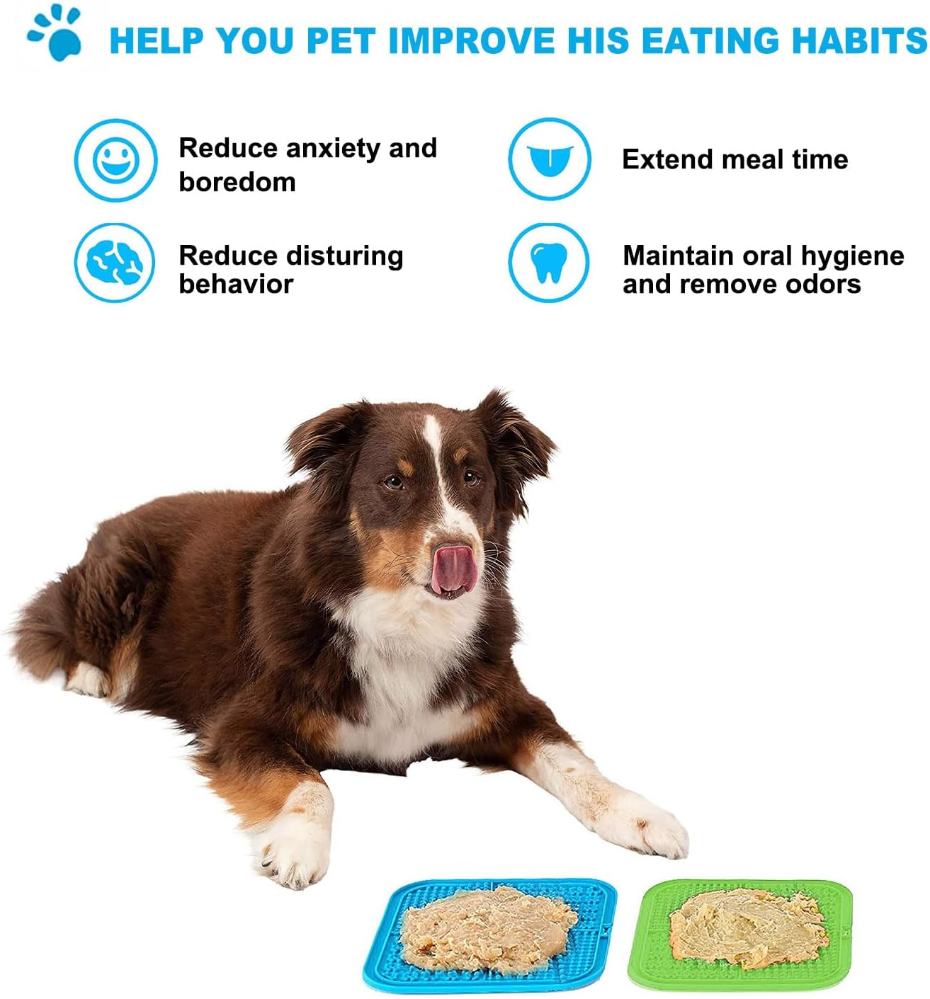 Lesipee Licking Mat for Dogs & Cats 2 Pack, Slow Feeder Lick Pat, Dishwasher Safe, Anxiety Relief Dog Toys Feeding Mat for Butter Yogurt Peanut, Pets Supplies Bathing Grooming Training Calming Mat
