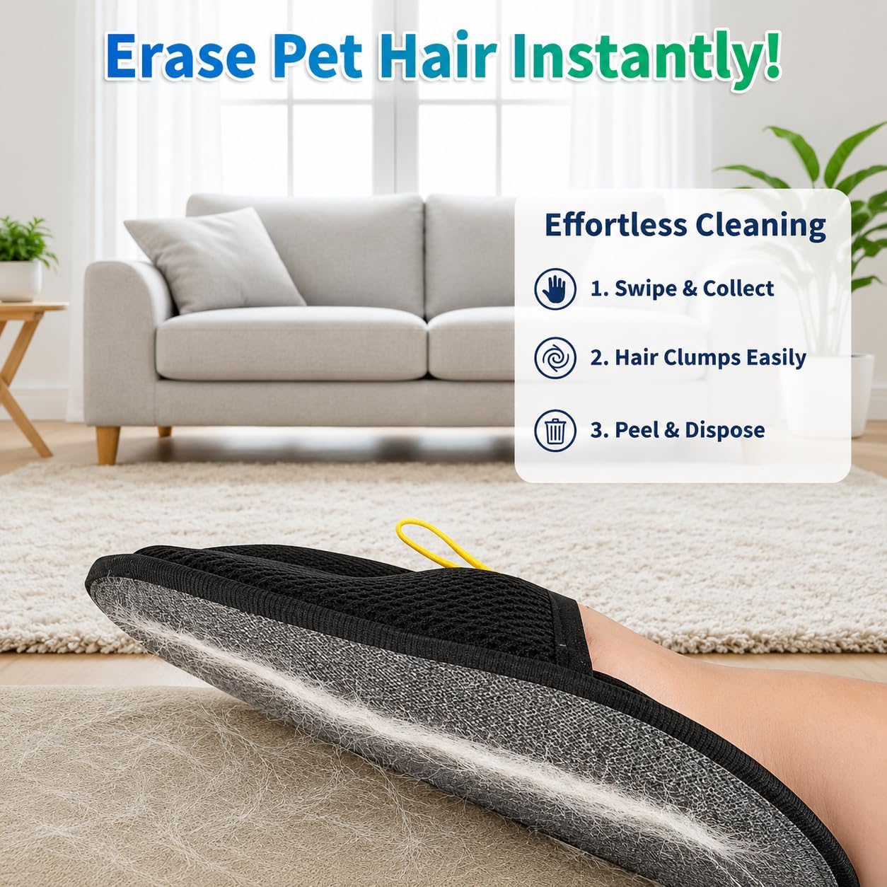 Pet Hair Remover Glove for Dogs & Cats - Reusable Five Finger Electrostatic Grooming Brush for Removing Pet Fur from Carpet, Furniture, Clothes, Sofa & Car Seats – Easy Cleaning Hair Removal (1Black)