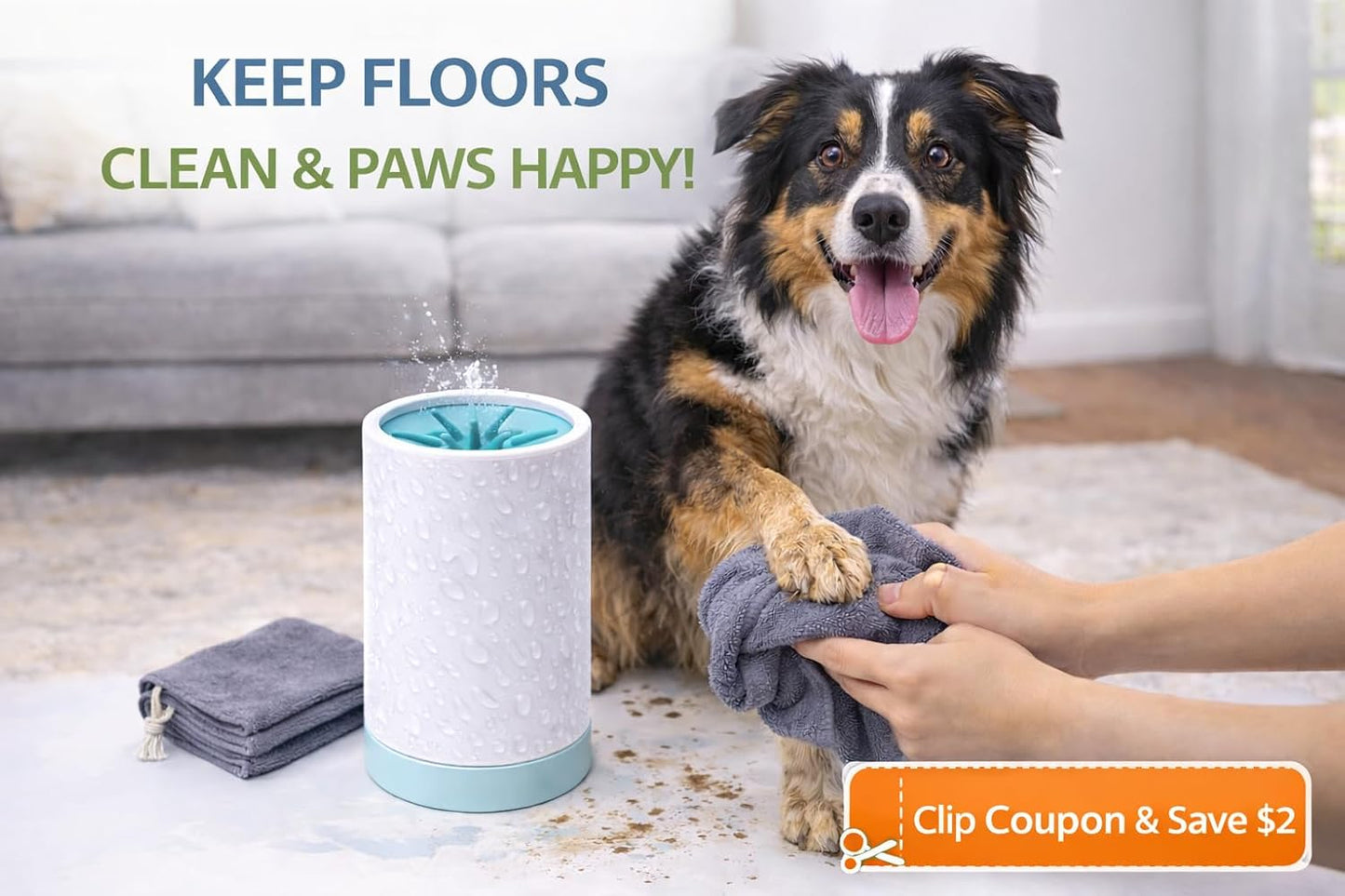 Dog Paw Cleaner with Microfiber Towel – Portable Paw Washer Cup for Dogs – Soft Silicone Bristles for Mud, Dirt & Sand Removal After Walks