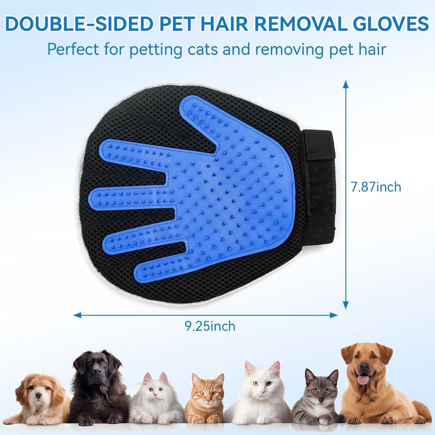 Pet Grooming Glove Hair Remover Brush Gentle Deshedding Efficient Pet Mitt Pet Massage Gloves Left & Right Hand Draw Dogs Cats Horses Long Short Fur (1Pair Left & Right Hand (Blue))