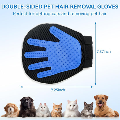 Pet Grooming Glove Hair Remover Brush Gentle Deshedding Efficient Pet Mitt Pet Massage Gloves Left & Right Hand Draw Dogs Cats Horses Long Short Fur (1Pair Left & Right Hand (Blue))