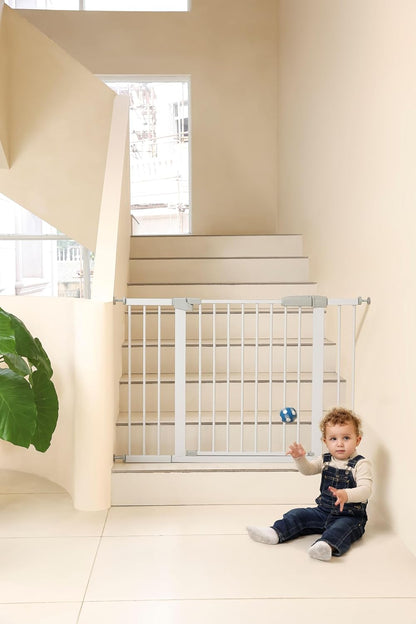 44.72"-46.89" Baby and Pet Safety Gate, 30" Tall Metal Walk-Thru Gate for Doorways & Stairs, Easy One-Hand Open, Dual Lock, Extensions & Wall Mounts Included (Brown, 29"-46" W x 30.5“H)