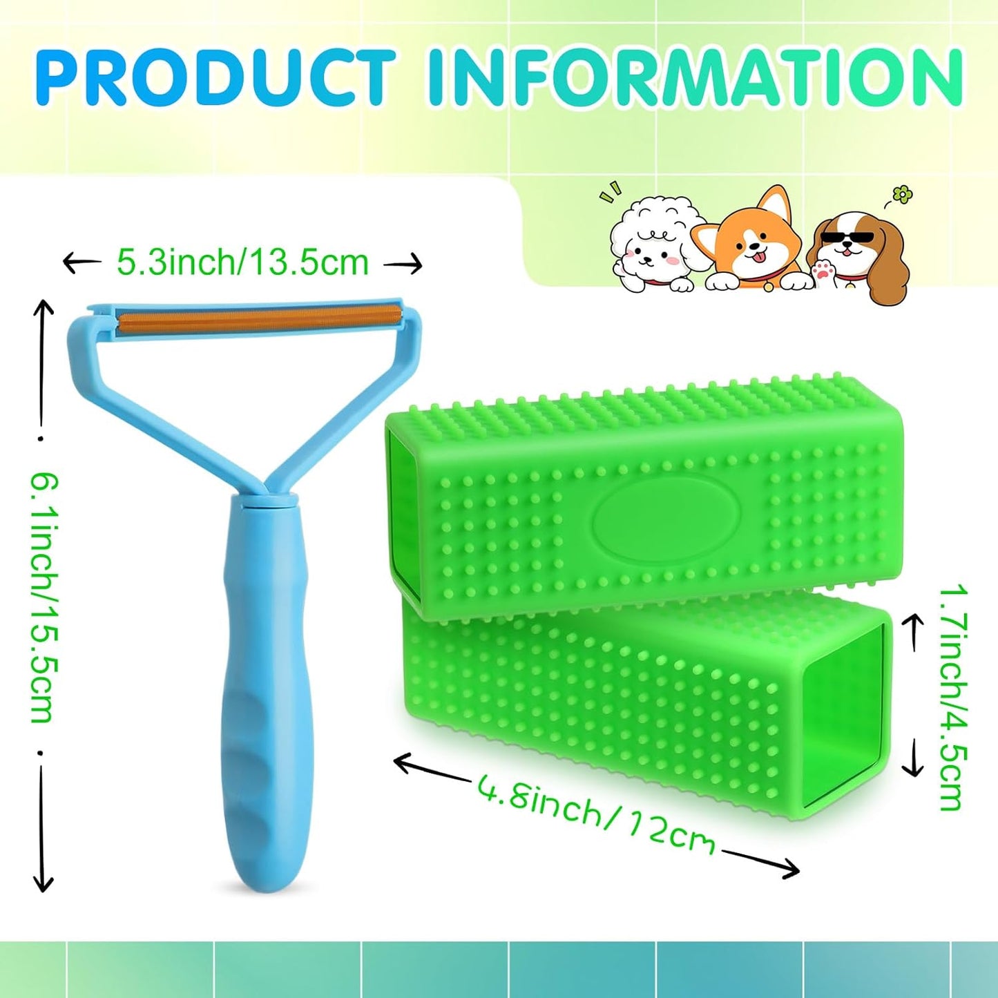 Honeydak 3 Pieces Hair Remover Tool Dog Hair Remover Pro Silicone Cleaner Brush Roller Fuzz Hairball Brush for Carpet Rake, Car Mat, Couch, Pet Bed, Clothes