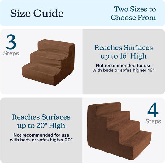 3-Step Pet Stairs - Nonslip Foam Dog and Cat Steps with Removable Zippered Microfiber Cover - 2-Tone Design for Home or Vehicle Use by PETMAKER (Tan)