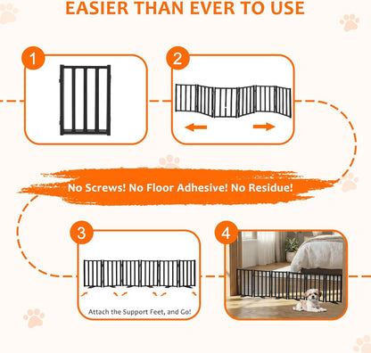 Snagle Paw Short Dog Gate,16.5" Tall Freestanding Metal Dog Gate Only for Small Dogs with Support Feet Easily Step Over,Up to 48" Wide Puppy Gate Indoor for Stairs,Doorways(Black,4 Panel)