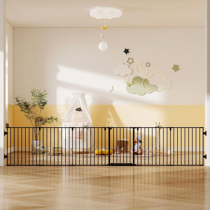 29.4-78" Extra Wide Baby Gate, Long Dog Gates Indoor for Doorways Stairs, Essential Large Safety Gate for Child Toddler with Anti-Trip Pedal, Adjustable Pet Gate, 28" Tall 3 Metal Panels Black