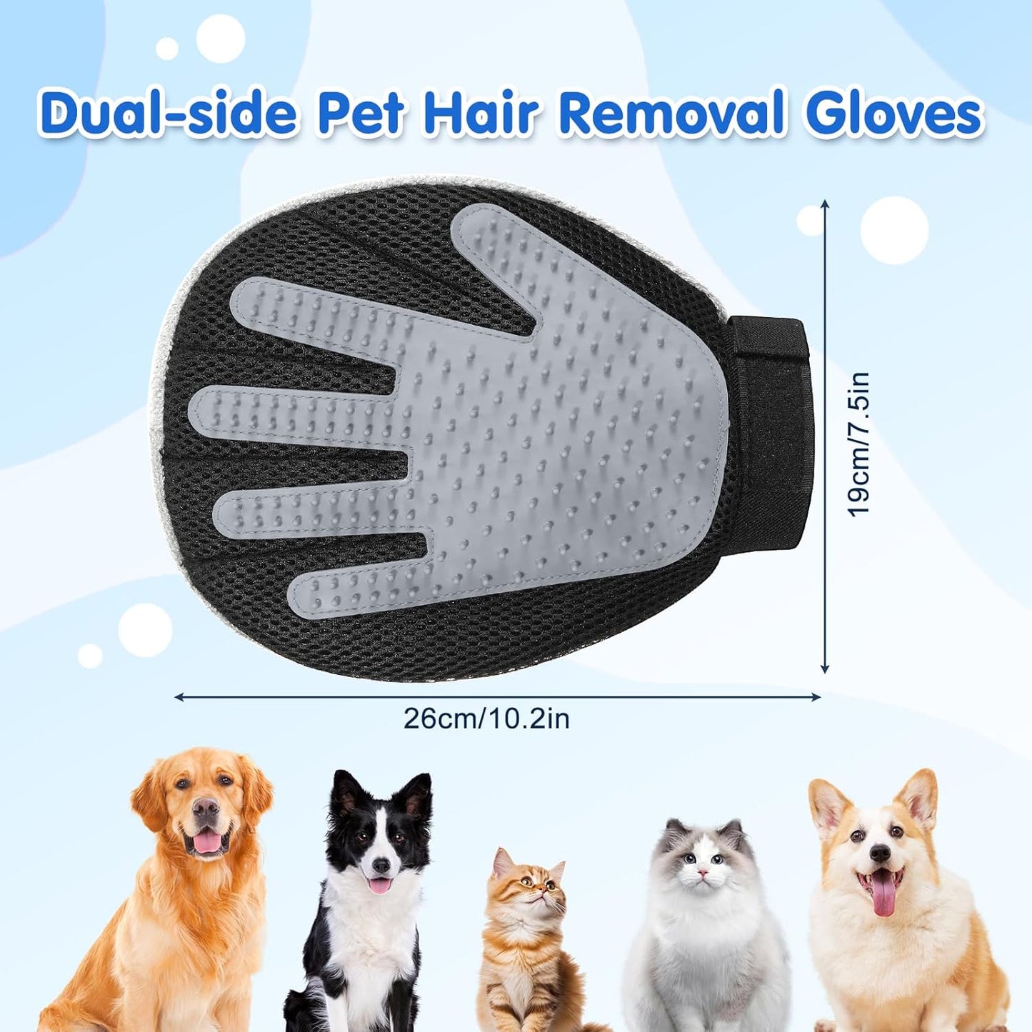 Pawaboo 2-in-1 Pet Hair Removal Glove – Reusable Electrostatic & Silicone Grooming Mitt for Dogs, Cats, Carpet, Couch, Car Seats & Clothing, Dual-Side Gentle Deshedding Tool, Easy to Clean