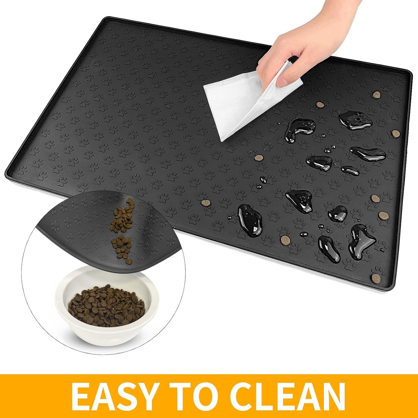 Ptlom Pet Placemat for Dog and Cat, Mat for Prevent Food and Water Overflow, Suitable for Small, Medium and Big Pet, 18" 12", Grey, Silicone