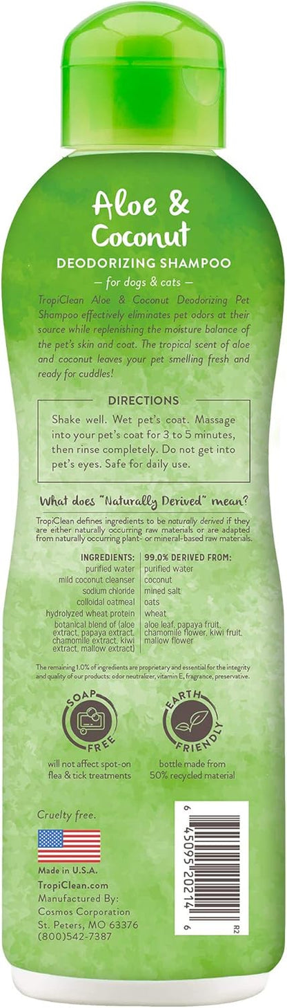 TropiClean Deshedding Dog Shampoo, Fast-Acting Shedding Control & Coat Softener, Puppy Safe, Made in USA, Lime & Coconut Scent, Cat Friendly, 20oz.