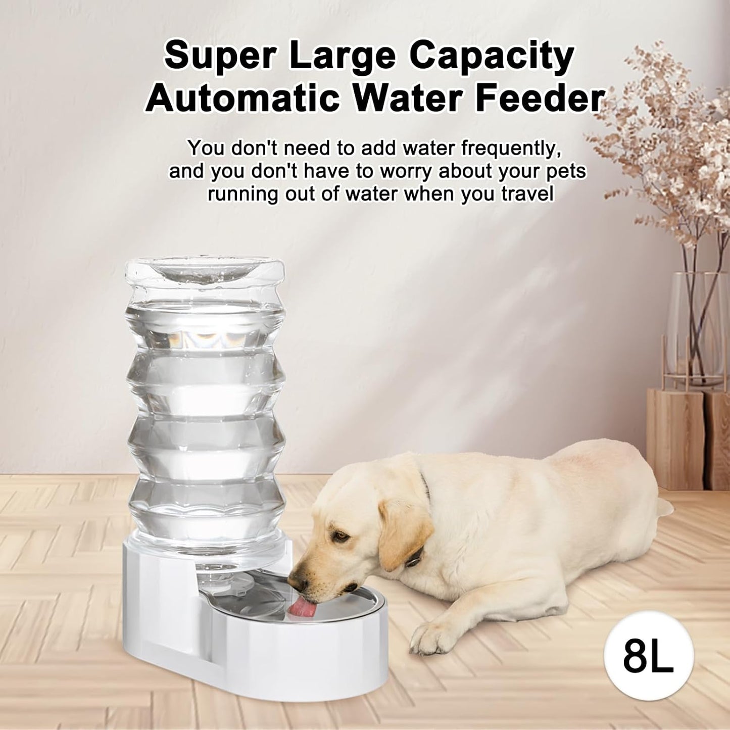 RIZZARI 8L Elevated Pet Water Dispenser – Stainless Steel Gravity Waterer with Auto-Refill Design for Medium and Large Dogs & Senior Pets -Comfortable Drinking Height for Living Rooms,Multi-Pet Homes