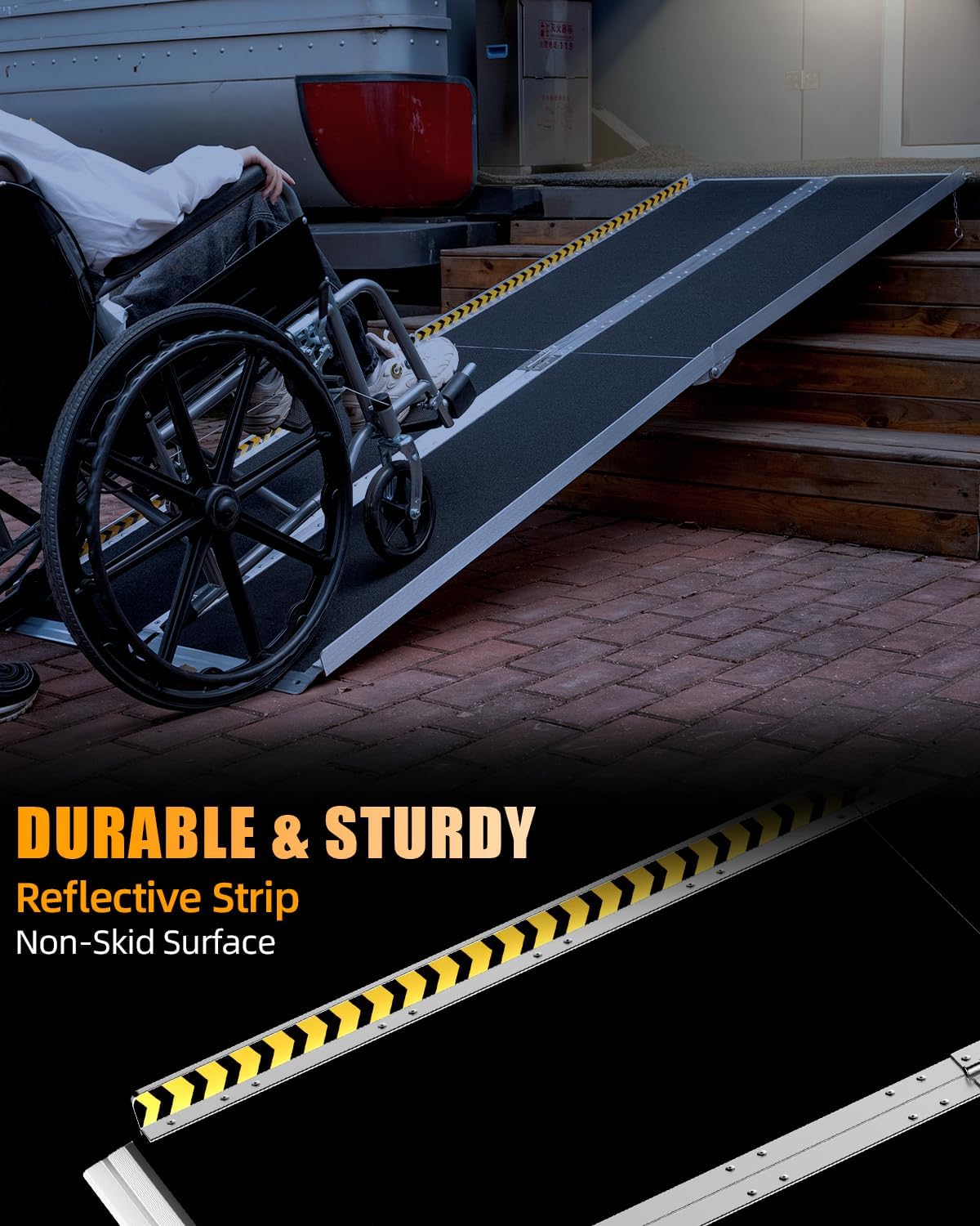 VNN Portable Wheelchair Ramp 4FT, Non-Slip Aluminum Ramps for Wheelchairs for Home, Handicap Wheelchair Ramps for Home Steps, Aluminum Loading Dock Plates, Doorways, Black