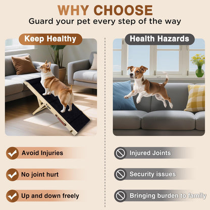 2026 Upgraded Dog Ramp for Couch - Foldable Small Dog Ramp for Bed - 4 Adjustable Height from 12" to 20" - Portable Pet Stairs with Non-Slip Pad - Pet Ramps Use for Low Bed Couch Steps Up to 60LBS