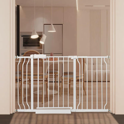 Extra Wide Baby Gate with Door Pressure Mounted 57.48-62.20 Inch,Child Baby Gates for Doorways No Drilling,Walk Through Dog Gate Indoor for The House Kitchen Stairs,White