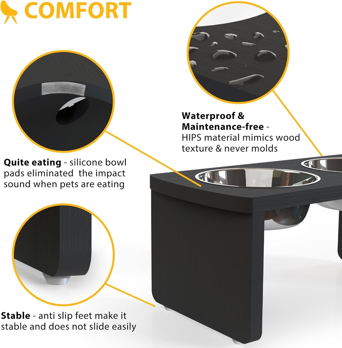 Elevated Dog Bowls, Bamboo Raised Dog Bowl for Medium Dogs, with 2 Stainless Steel Bowls (7'' Tall-40 oz Bowl)