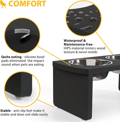 Elevated Dog Bowls, Bamboo Raised Dog Bowl for Medium Dogs, with 2 Stainless Steel Bowls (7'' Tall-40 oz Bowl)