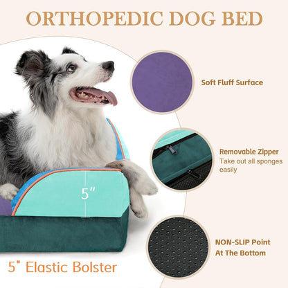 Comfort Expression Orthopedic Dog Bed for Extra Large Dogs 42x30 Inch, Waterproof Egg Crate Foam XL Pet Bed with Removable Bolsters, Dog Couch with Washable Cover & Non-Slip Bottom, Grey - Colors A