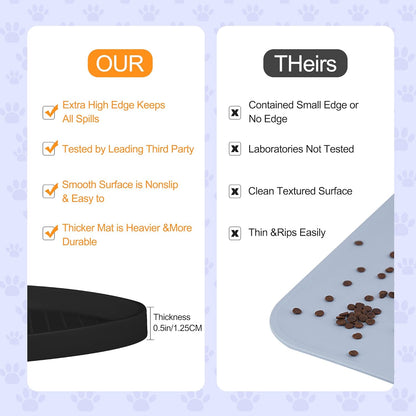 100% Waterproof 0.5" Raised Edge BPA Free Silicone Dog Food Mat, Pet Cat Feeding Mats Contain Spills Protects Floors, Placemats for Cats and Dogs Water Bowl Dishwasher. (Small, Gray)