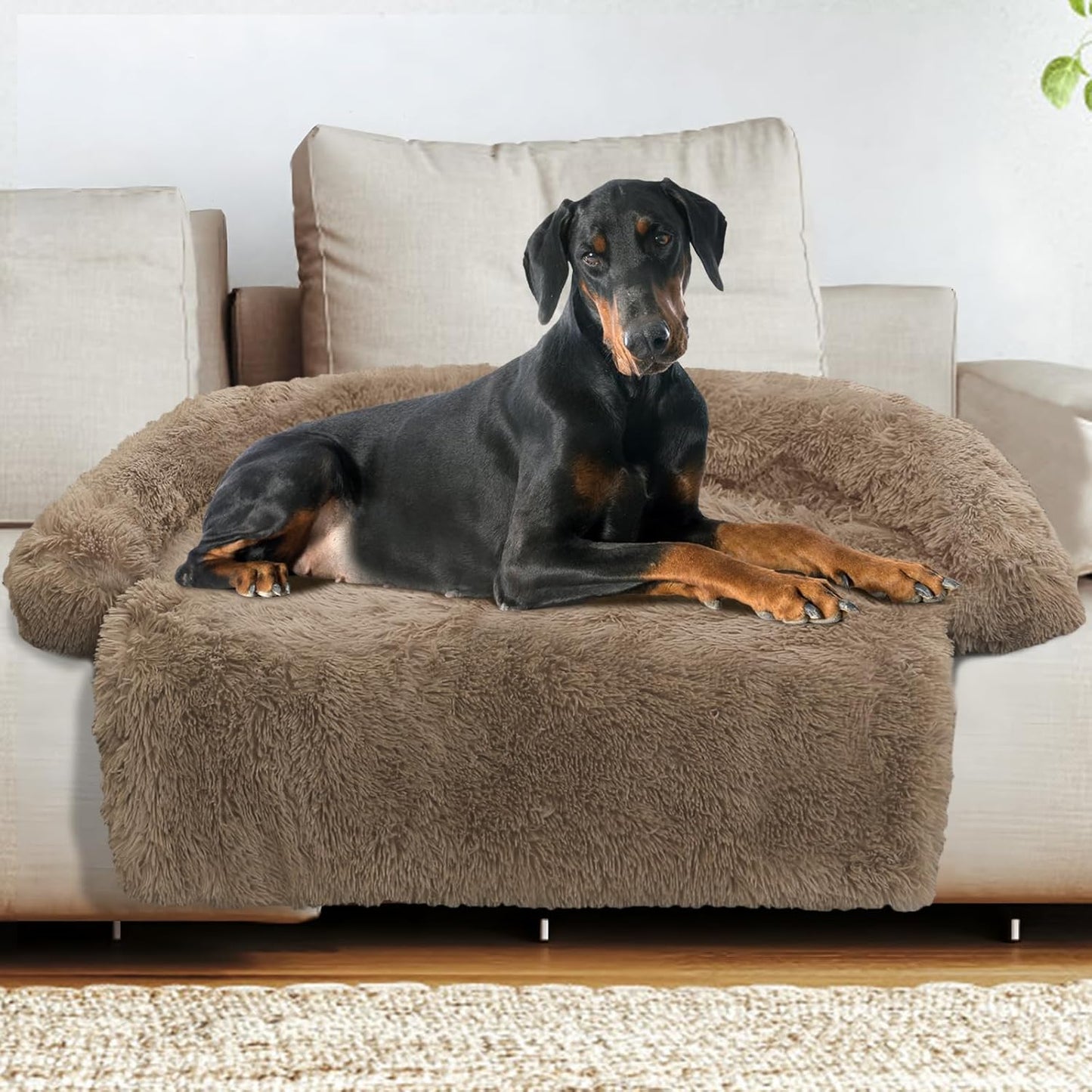 Calming Dog Bed Fluffy Plush Dog Mat for Furniture Protector with Removable Washable Cover for Large Medium Small Dogs and Cats (Large, Light Grey)