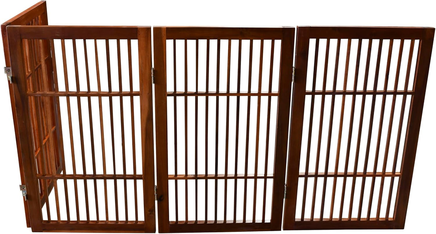 Urnporium Freestanding Wooden Dog Gate for Doorways – Foldable Acacia Wood Pet Gate, No Drill Portable Indoor/Outdoor Puppy Fence Barrier (White Pet Gate, 3 Panel 24" Tall)