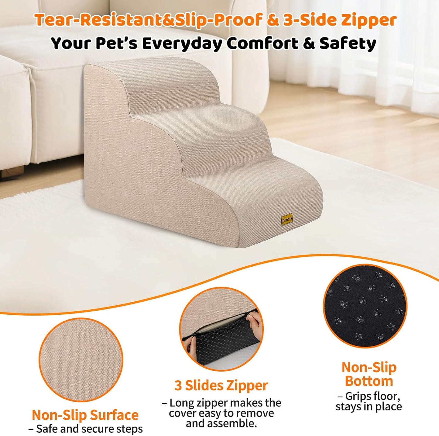 Gimars Upgraded 55CM Long Wide Steps 2 Step Dog Stairs for Small, Medium & Senior Dogs, 30CM High Ramp with 33D High-Density Foam, Linen Cover, Non-Slip Base, Supports 30KG, for Bed & Sofa