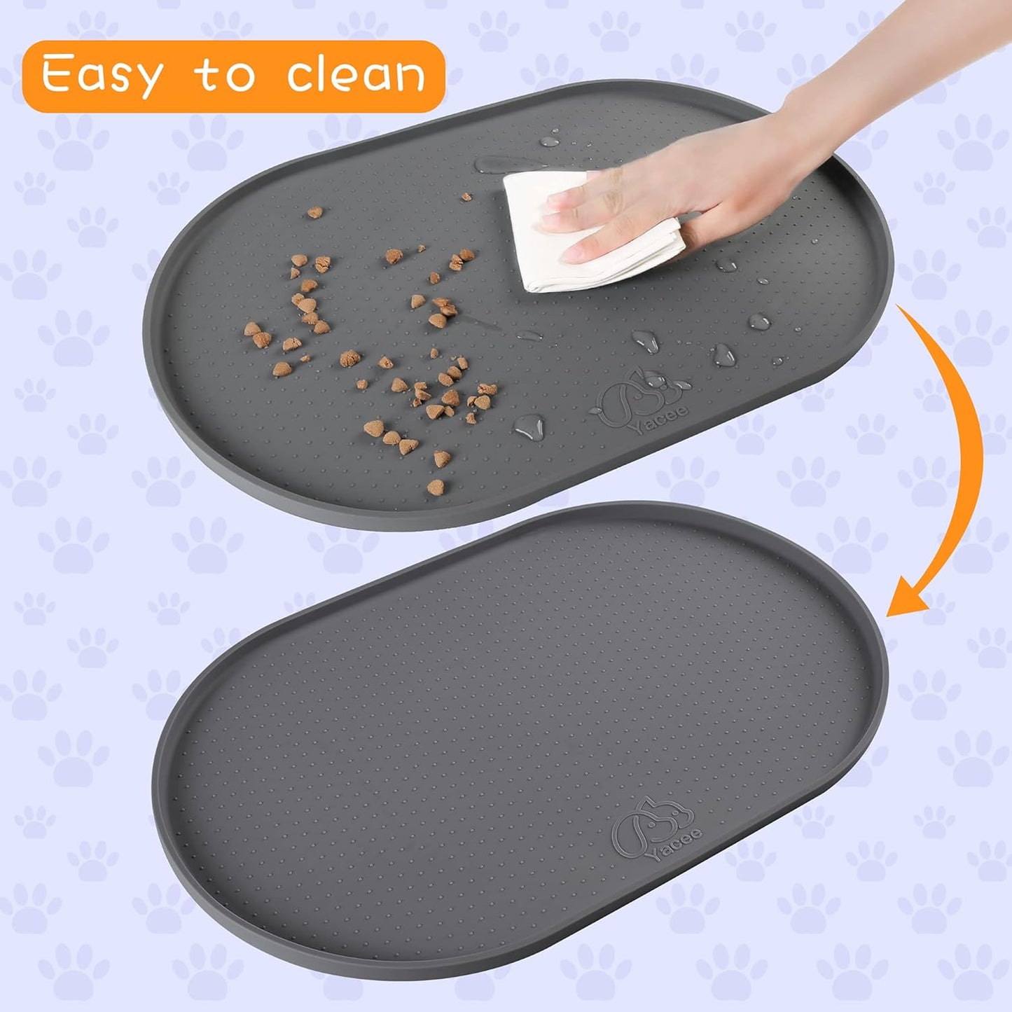 100% Waterproof 0.5" Raised Edge BPA Free Silicone Dog Food Mat, Pet Cat Feeding Mats Contain Spills Protects Floors, Placemats for Cats and Dogs Water Bowl Dishwasher. (Small, Gray)