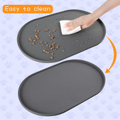 100% Waterproof 0.5" Raised Edge BPA Free Silicone Dog Food Mat, Pet Cat Feeding Mats Contain Spills Protects Floors, Placemats for Cats and Dogs Water Bowl Dishwasher. (Small, Gray)