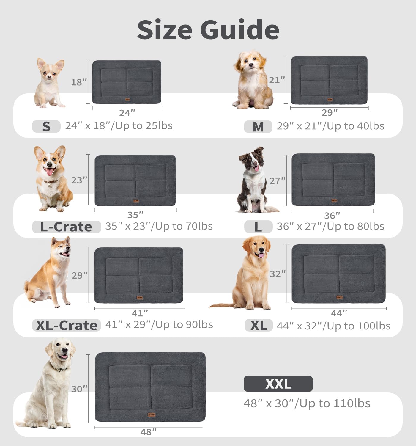 Made4Pets Dog Crate Pad Bed for Medium Large Dogs, Washable & Reversible, Anti-Slip Kennel Mat for Cozy Sleeping, Soft Fluffy Dog Bed for Indoor & Outdoor Use, 35"x23", Gray