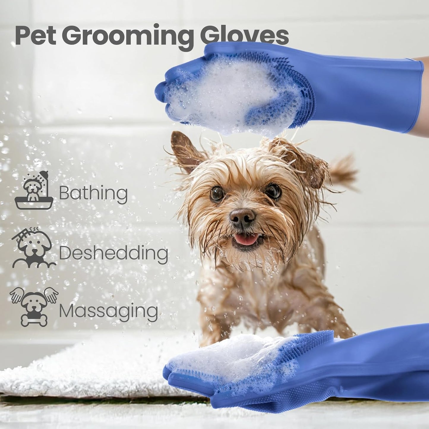 DELOMO Pet Grooming Gloves 1 Pair: Soft and Gentle Silicone Dog Washing Gloves - Bathing Scrubber Brush Mitt Grooming Shedding Fur Removal Massage for Dogs/Cats/Horse, Purple