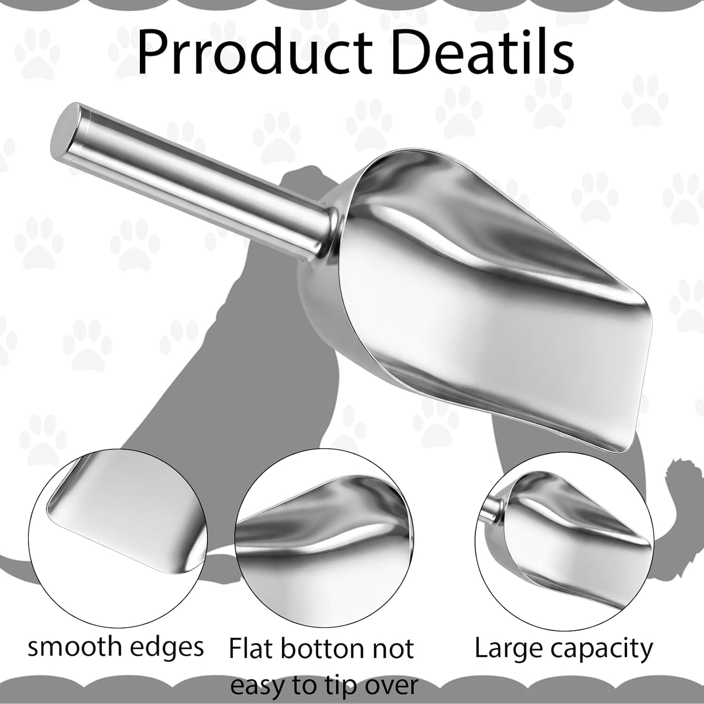 1 Cup Dog Food Scoop Stainless Steel Pet Food Scoop with Long Handle Thickened Precision Scale Cat Scoops Easy to Clean for Wet Dry Foods And Kitchen Use Dishwasher Safe