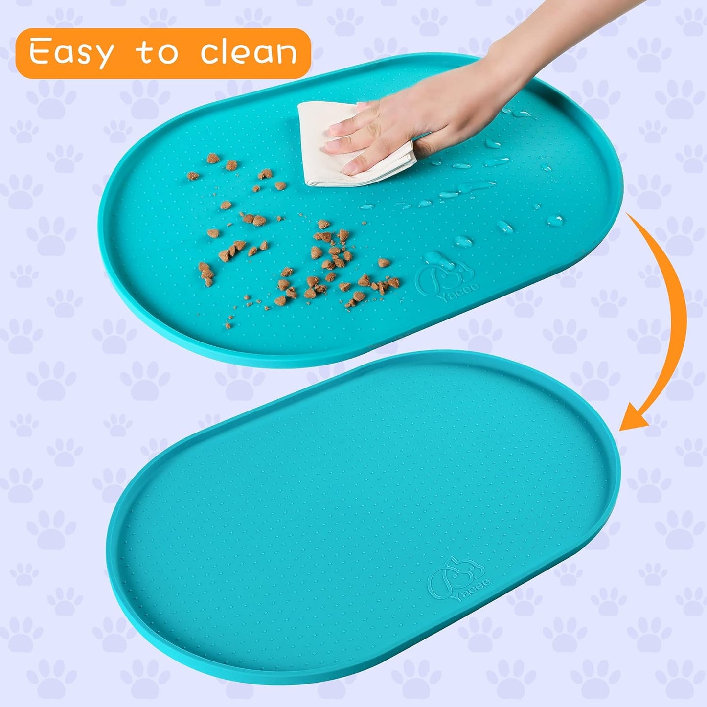 100% Waterproof 0.5" Raised Edge BPA Free Silicone Dog Food Mat, Pet Cat Feeding Mats Contain Spills Protects Floors, Placemats for Cats and Dogs Water Bowl Dishwasher. (Small, Gray)