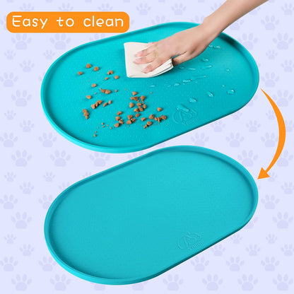 100% Waterproof 0.5" Raised Edge BPA Free Silicone Dog Food Mat, Pet Cat Feeding Mats Contain Spills Protects Floors, Placemats for Cats and Dogs Water Bowl Dishwasher. (Small, Gray)