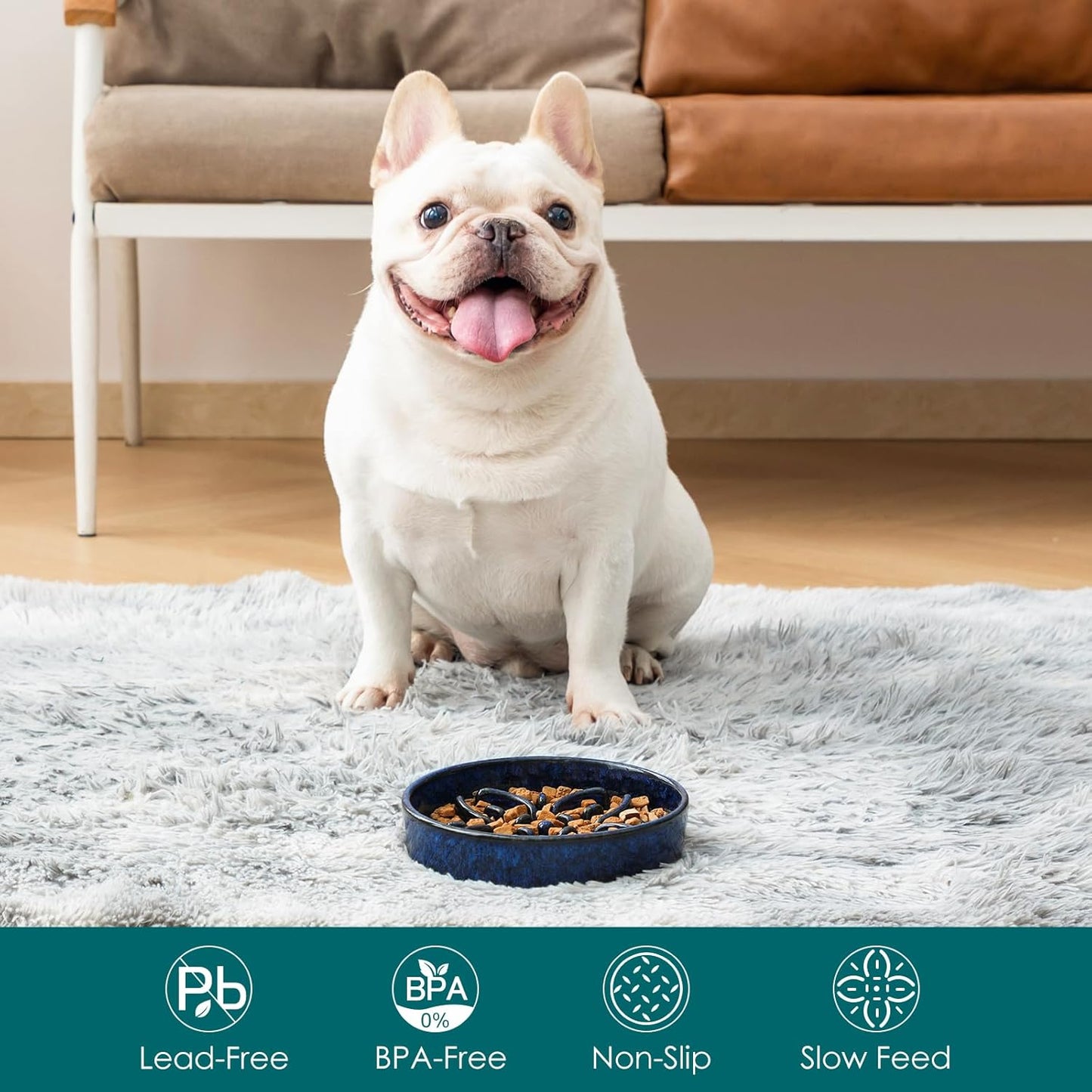 vancasso Ceramic Slow Feeder Dog Bowls, Puzzle Dog Food Bowls with Floral Maze, Anti -Slip Pet Food Dish for Small Breed, 0.6 Cups, Pink