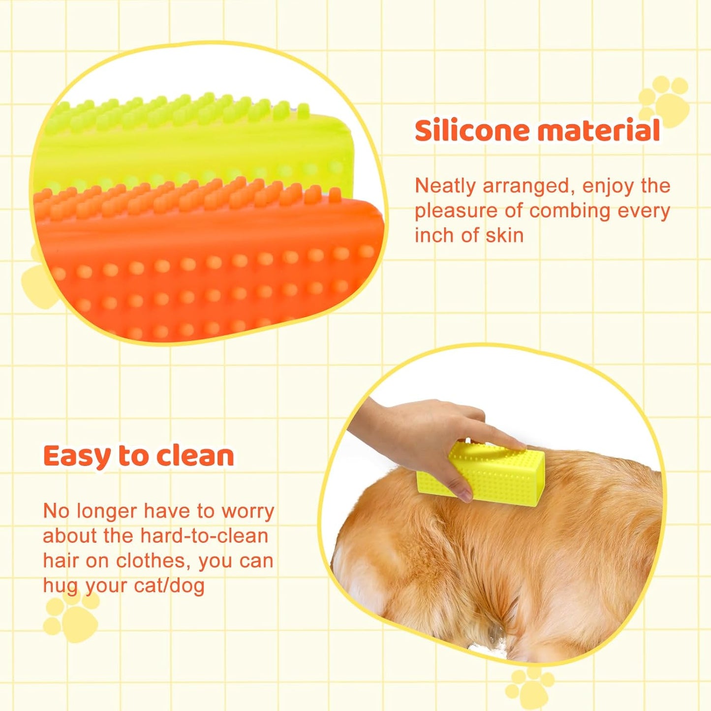 PEUTIER 2pcs Silicone Pet Hair Brushes, Convenient Block Roller Cleaner Reusable Pet Hair Carpet Brush Portable Carpet Cleaner Roller for Furnishings Sofa Carpets Couch Bedding (Yellow & Orange)