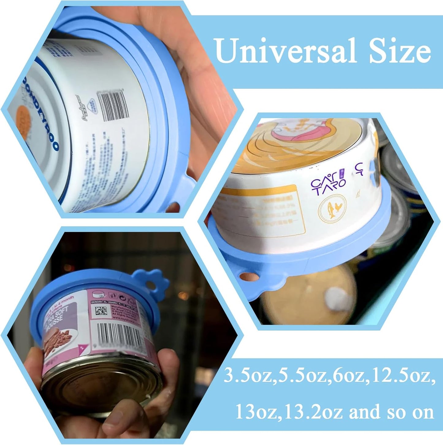 Pet Can Opener & 3 Pcs Cat Food Can Lids | Universal BPA Free Silicone Covers & Multi-Function Wet Food Spoon for Cat and Dog Food(Dark Blue)