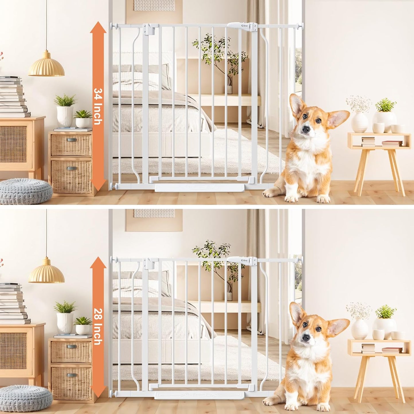 Baby Gate No Drilling, 29"-40" Auto Close Dog Gate Indoor for Doorways & Stairs, Pressure Mounted Adjustable Pet Gate, Easy Walk Through Child Gate for Children & Pets Stroller Friendly, White