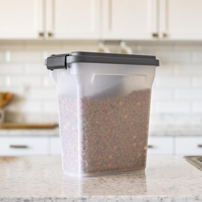 IRIS USA Dog Food Storage Container, Airtight Lid, 2-Cup Scoop, Up to 13 Pounds Pet Food Storage, Versatile Pet Food Bin, Treats, BPA Free, Gray/Dark Gray