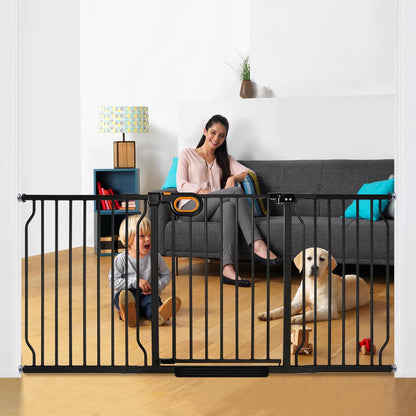 Extra Wide Baby Gate with Door Pressure Mounted 57.5-62.2 Inch,Child Dog Baby Safety Gates for Doorways,Walk Through Dog Gate Indoor for The House Kitchen Stairs No Drilling,Black