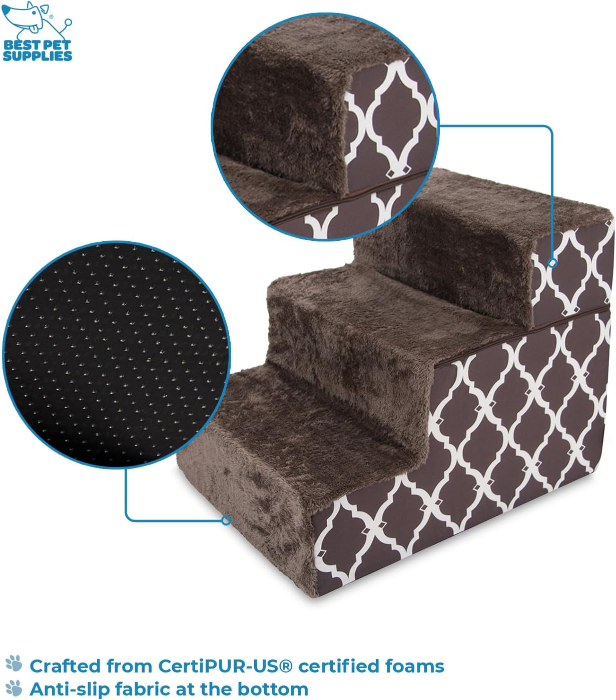 Best Pet Supplies Dog Stairs & Steps - Foam Steps for Small Dogs & Cats, Non-Slip Indoor Balanced Pet Step Support, Dog Ramp, No Assembly, Pale Teal, 3-Step (13.5-inch Height)