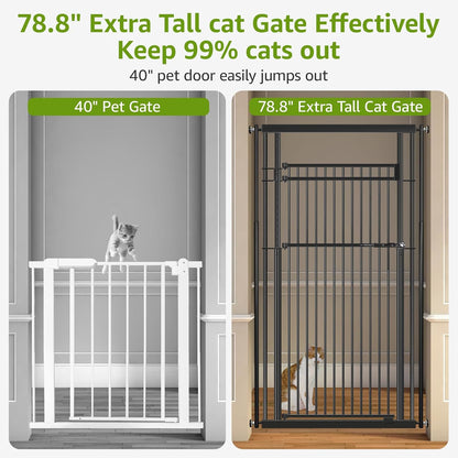 78.8" Extra Tall Pet Gate for Cat/Dog, 32.8-37.4" Wide Tall Cat Gate for Doorways/Hallways, NO Drilling Pressure Mounted Dog Gate for Stairs, Studio, Kitchen (Black)