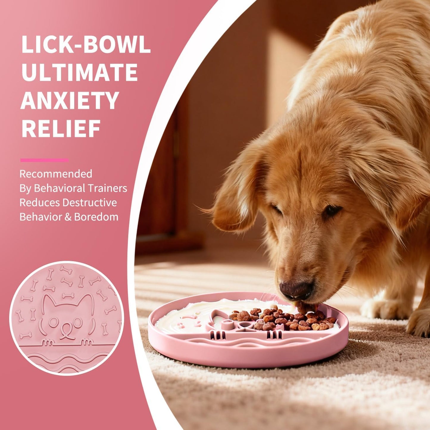 Slow Feeder Dog Bowl for Small Medium Dogs & Cats, 7.5 Inch Non Slip Slow Bowl with 37 Suction Cups, Anti-Choking Food Grade Silicone Slow Eating Bowl
