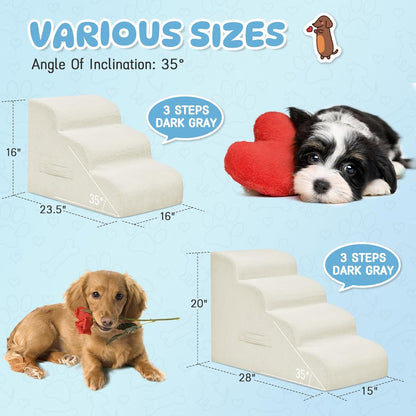 Mesa Lemon Dog Stairs & Steps for High Beds, 3 Steps High Density Foam Waterproof Dog Ramp for Small Dogs and Cats, Pet Stairs with Removable Washable Cover for Bed, Couch, Sofa and Car (H:16")