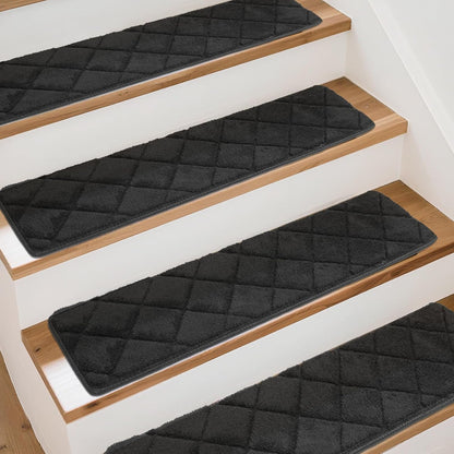 Art3d Stair Treads for Wooden Steps 15Pcs, 8" X 30" X 0.3" Non Slip Stair Runner Rugs with Reusable Adhesive for Elders Kids and Dogs, Washable Peel and Stick Stair Treads Carpet, Gray