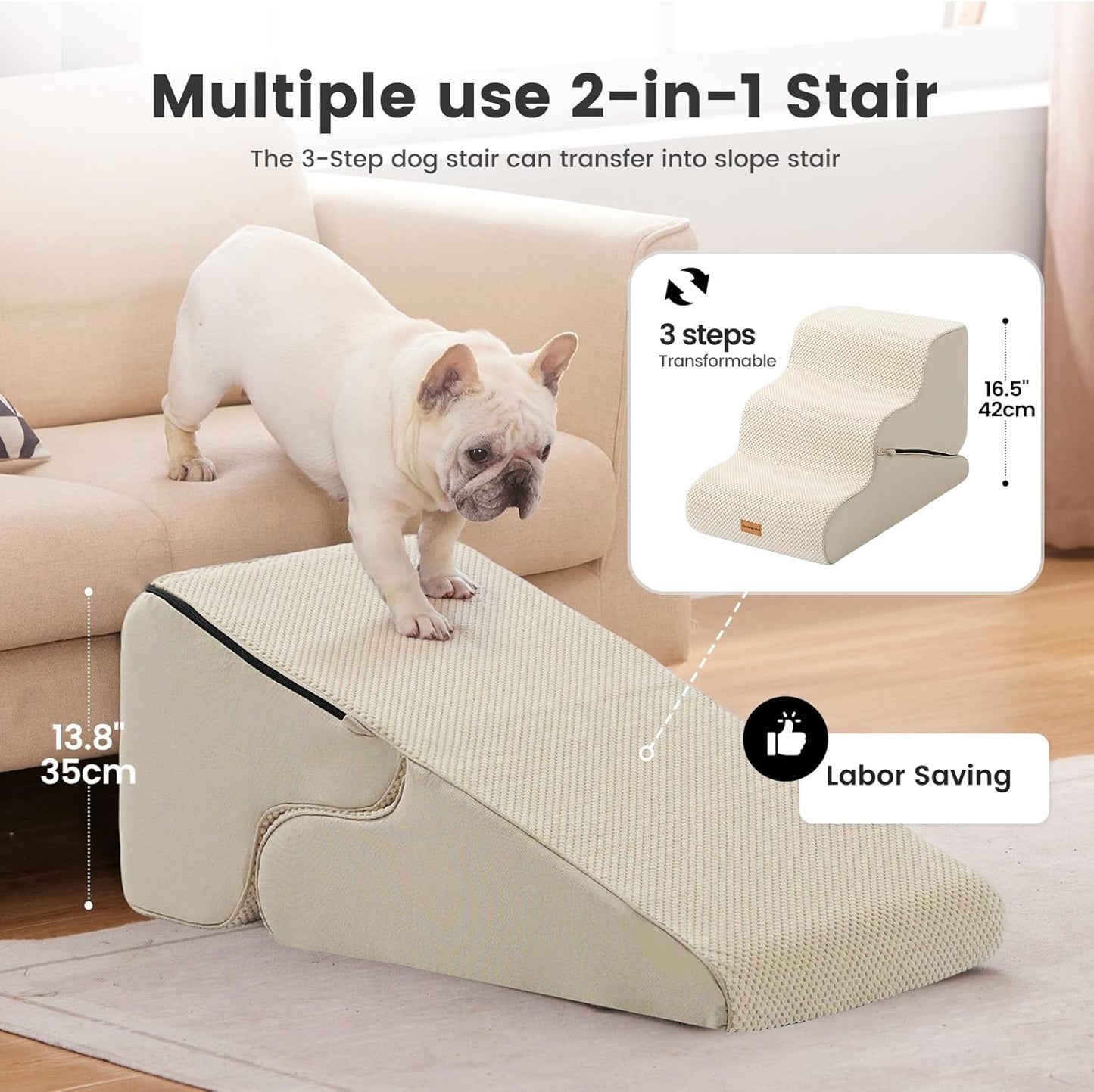 Gardner Pet 4-Step Dog Stairs for Small Dogs 18.5" H, Curved 4-Step Pet Stairs, Dog Steps for High Bed (18-20 in), Couch with Durable Non-Slip Waterproof Fabric Cover and CertiPUR-US Certified Foam